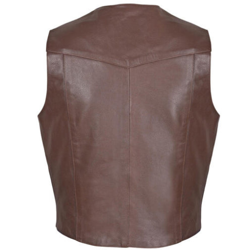 Men’s Brown Premium Leather Vest crafted from high-quality leather with a rich brown finish and detailed stitching, showcasing rugged elegance and timeless style.