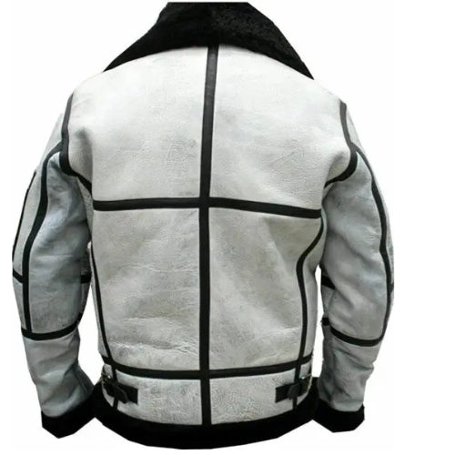 Men’s RAF B3 Shearling Bomber Jacket featuring genuine leather, plush shearling lining, and a classic aviator design for timeless warmth and style.