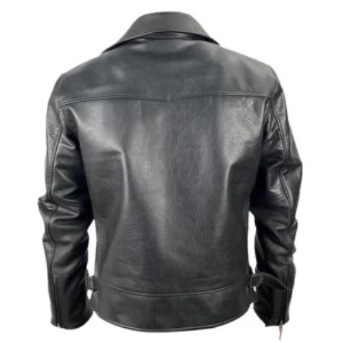 Men’s Jet-Black Leather Harrington Jacket featuring a classic design, premium genuine leather, and a sleek modern fit for timeless style and comfort.