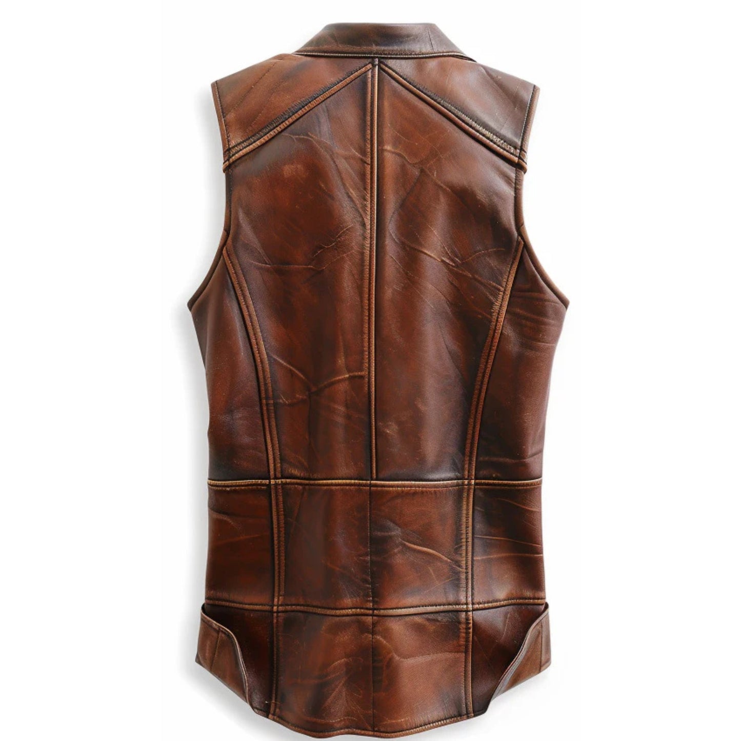 "Men’s vintage brown leather biker vest with classic timeless design"