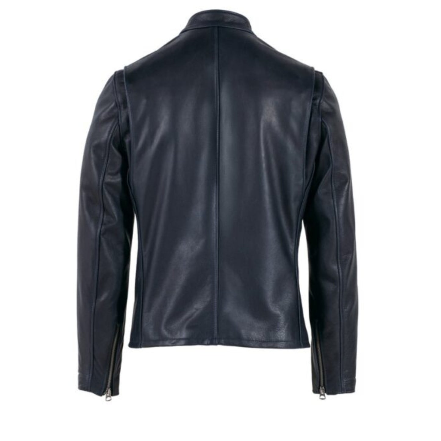 “Men’s waxed natural cowhide cafe racer leather jacket with rugged biker style and front zip closure”