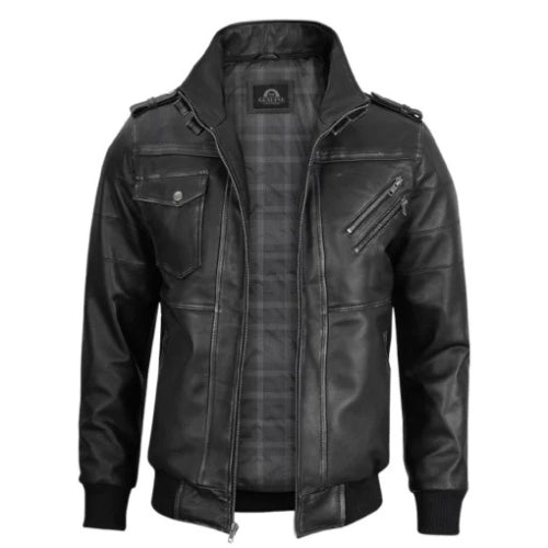 Men’s dark brown vintage leather jacket showcasing refined craftsmanship, premium stitching, and timeless style designed to last.