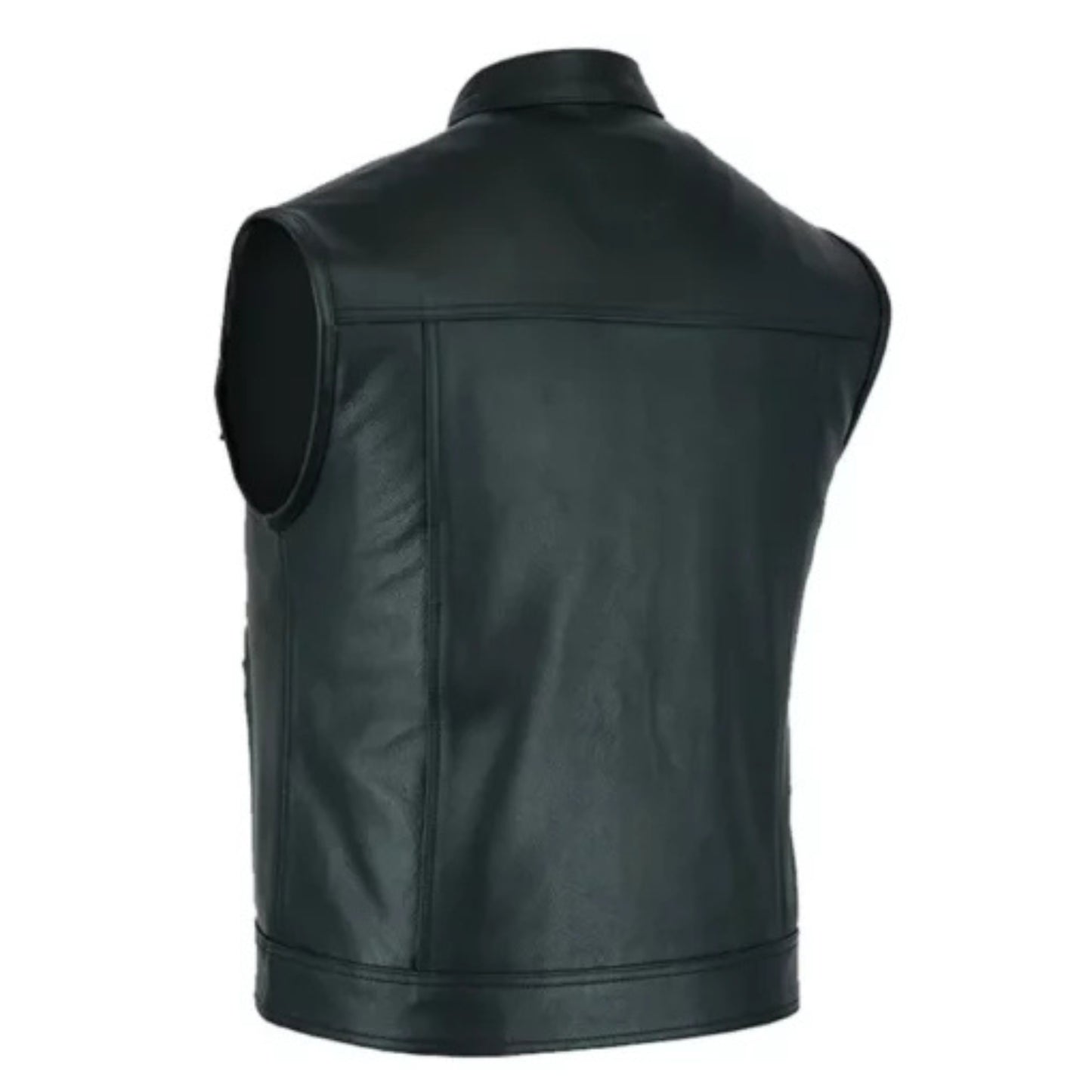 Men’s Black Leather Biker Vest – Rugged Motorcycle Style
