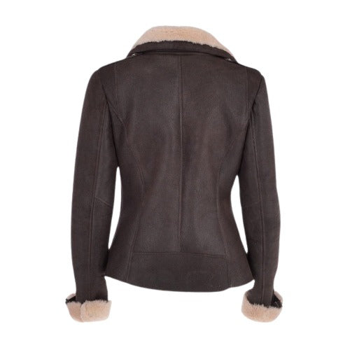 Women’s Aviator Shearling Jacket featuring premium leather, soft shearling lining, and a classic aviator design for timeless warmth and stylish winter wear.