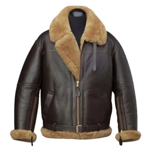 Men’s B3 Flying Cockpit Aviator Shearling Jacket showcasing timeless style, crafted from premium leather with plush shearling lining for ultimate warmth and comfort.