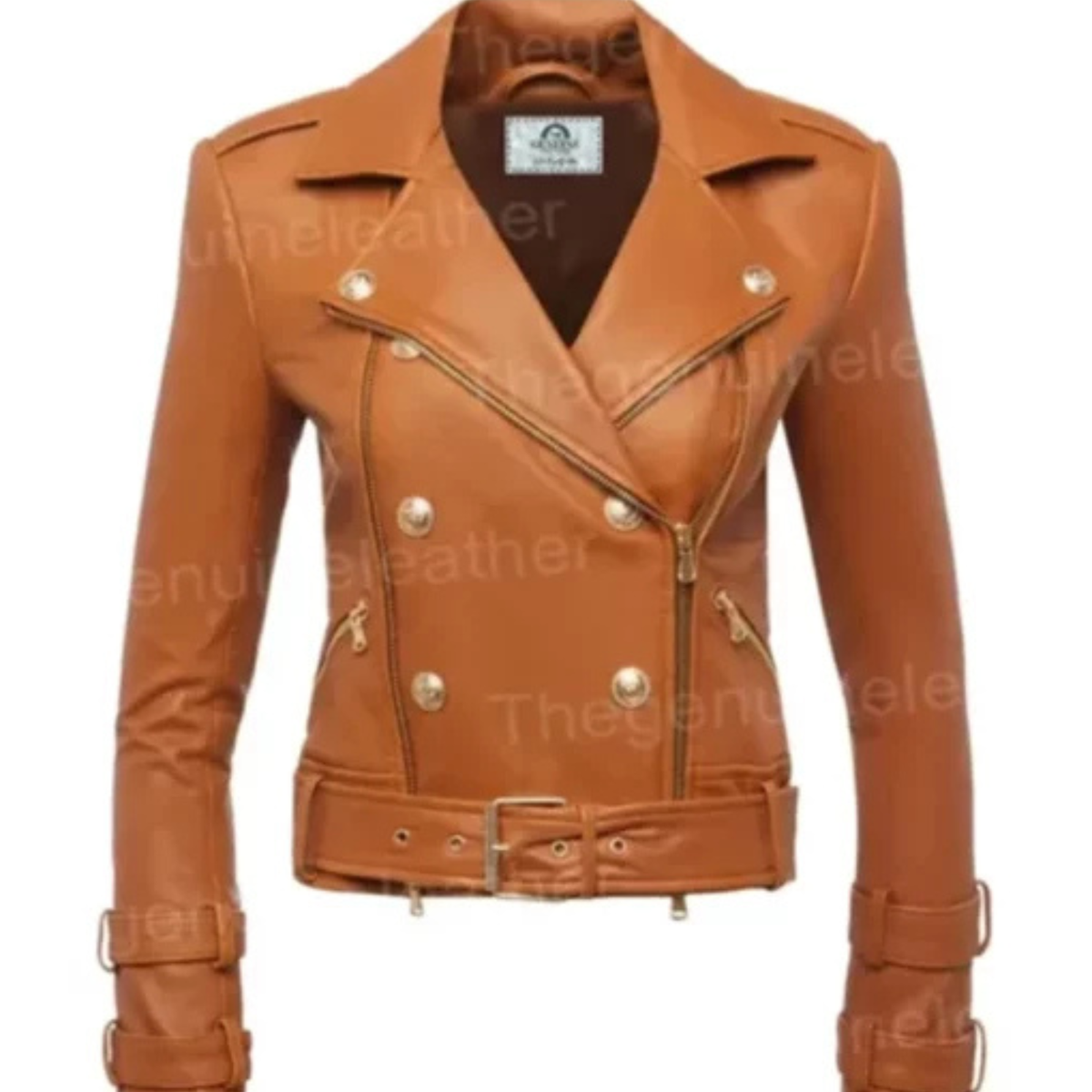 Women’s Billie belted leather jacket with stylish fit, modern edge, and timeless design