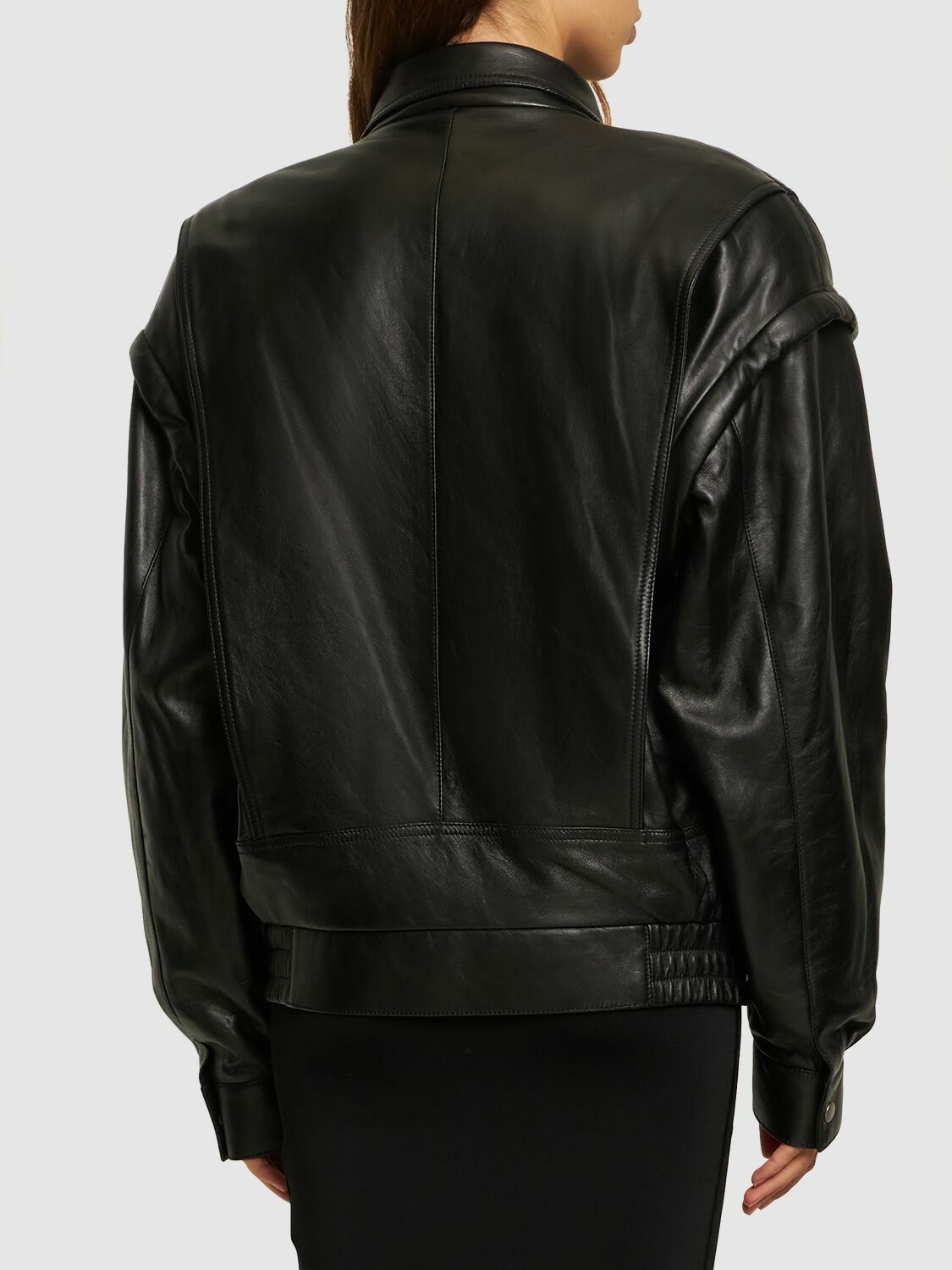 Bella Hadid Black Leather Bomber Jacket