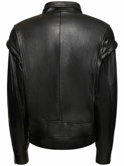 Bella Hadid Black Leather Bomber Jacket
