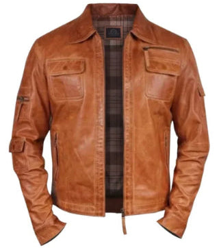 Men’s café racer moto leather jacket featuring premium genuine leather, sleek zipper closure, quilted shoulders, and classic biker style for a bold vintage look.