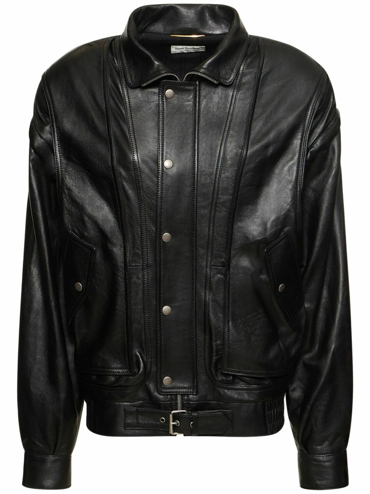 Bella Hadid Black Leather Bomber Jacket