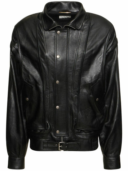 Bella Hadid Black Leather Bomber Jacket