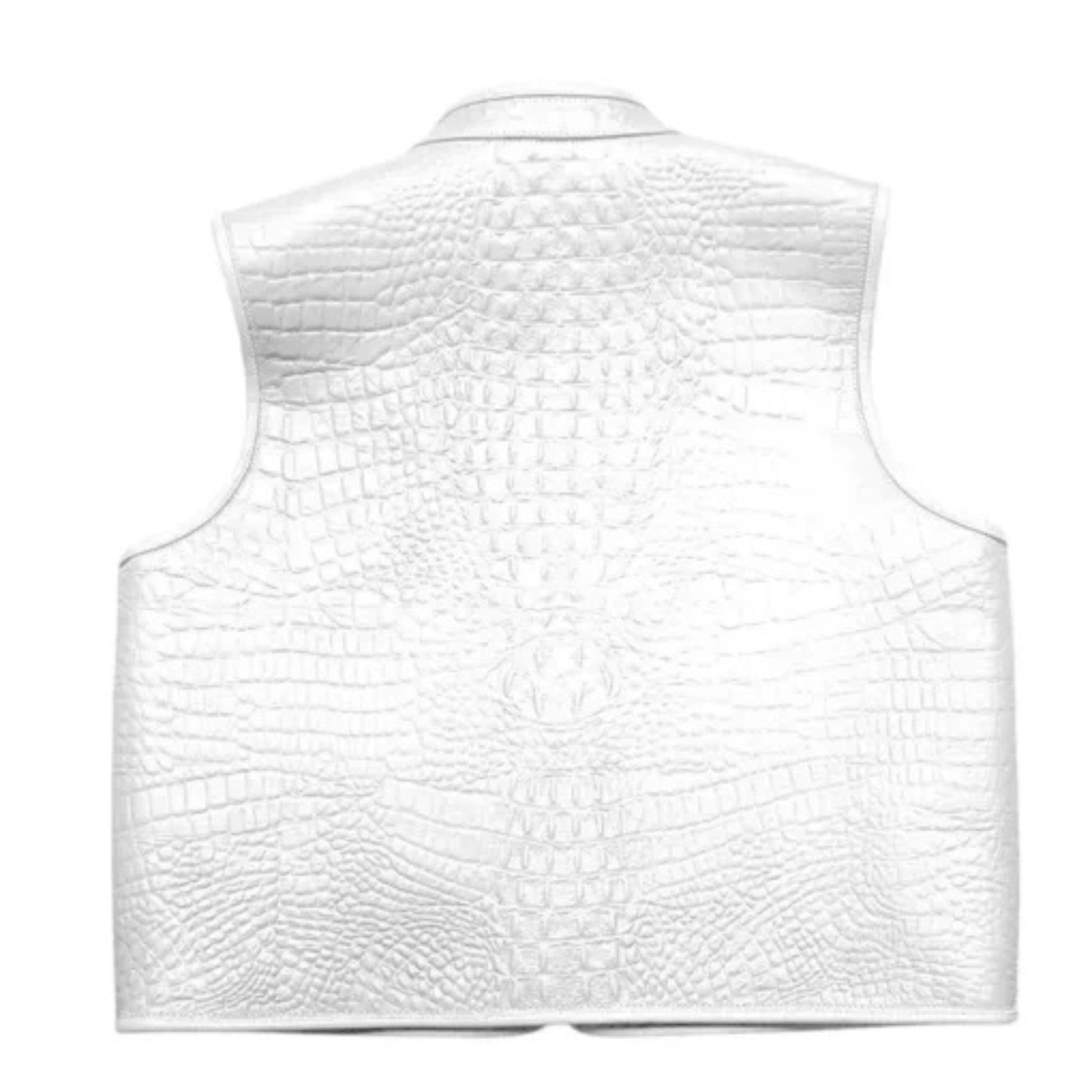 “Men’s premium white leather biker vest with bold rugged motorcycle design.”