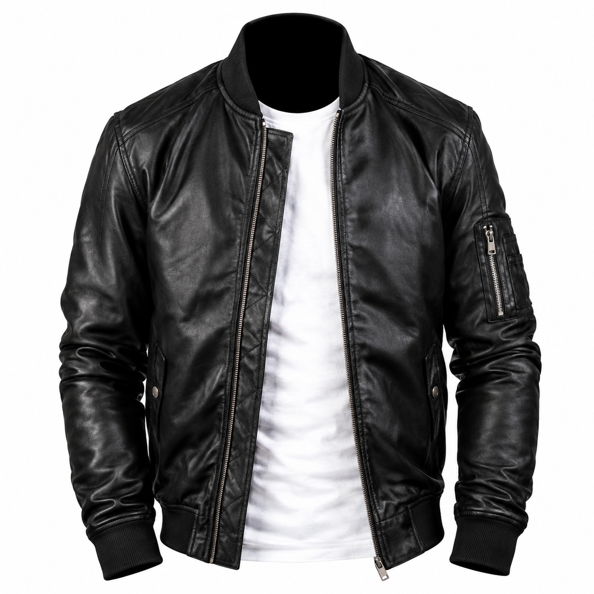 Bomia MA-1 Black Leather Bomber Jacket