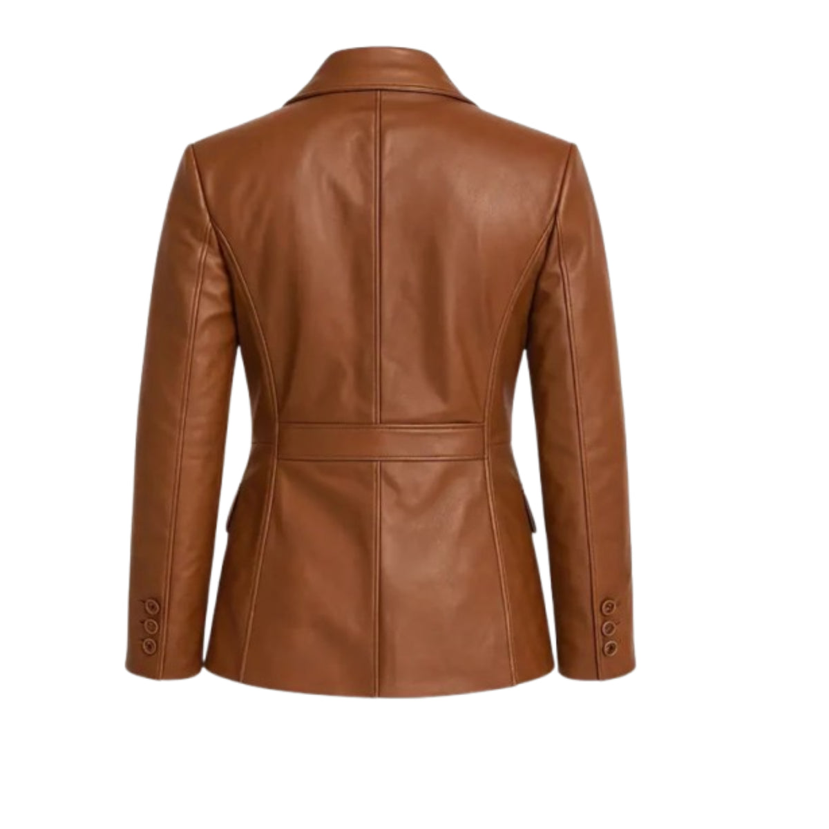 Women’s premium brown lambskin leather blazer with a luxurious finish and elegant design.