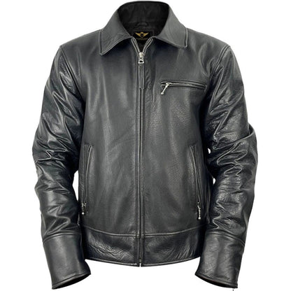 Classic Charm Men’s Jet-Black Leather Harrington Jacket
