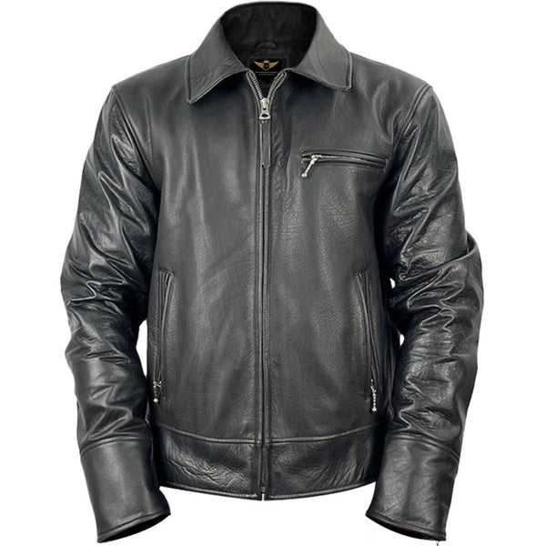 Classic Charm Men’s Jet-Black Leather Harrington Jacket
