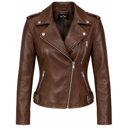 Margo Von Teese Brown Leather Biker Jacket
