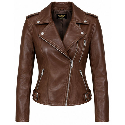 Margo Von Teese Brown Leather Biker Jacket
