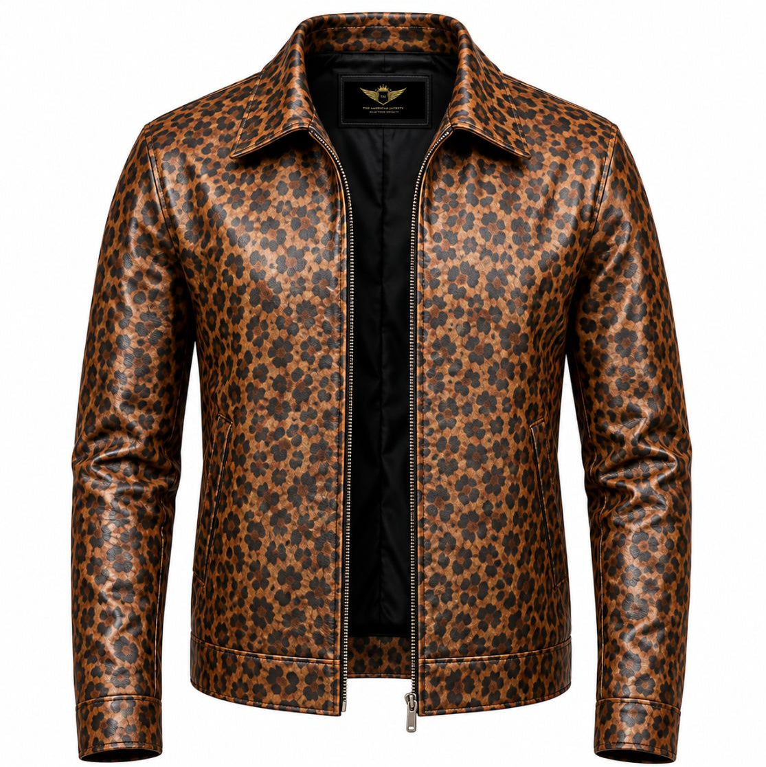 Men's Leopard Print Leather Jacket