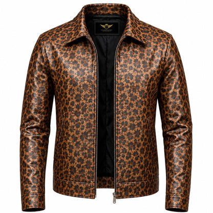 Men's Leopard Print Leather Jacket
