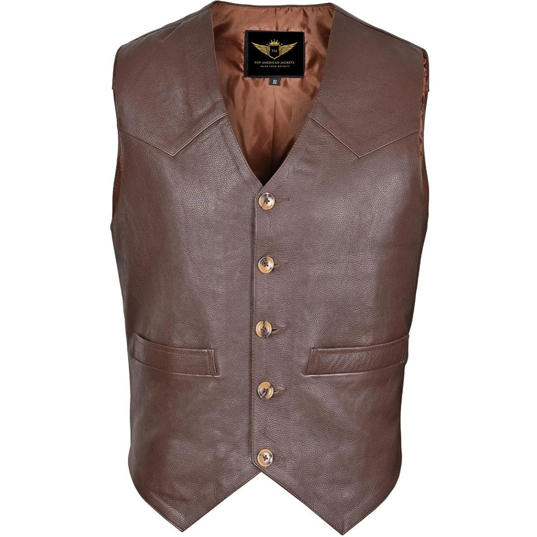 Xtreemgear Brown Men's Premium Leather Vest Western Style V117