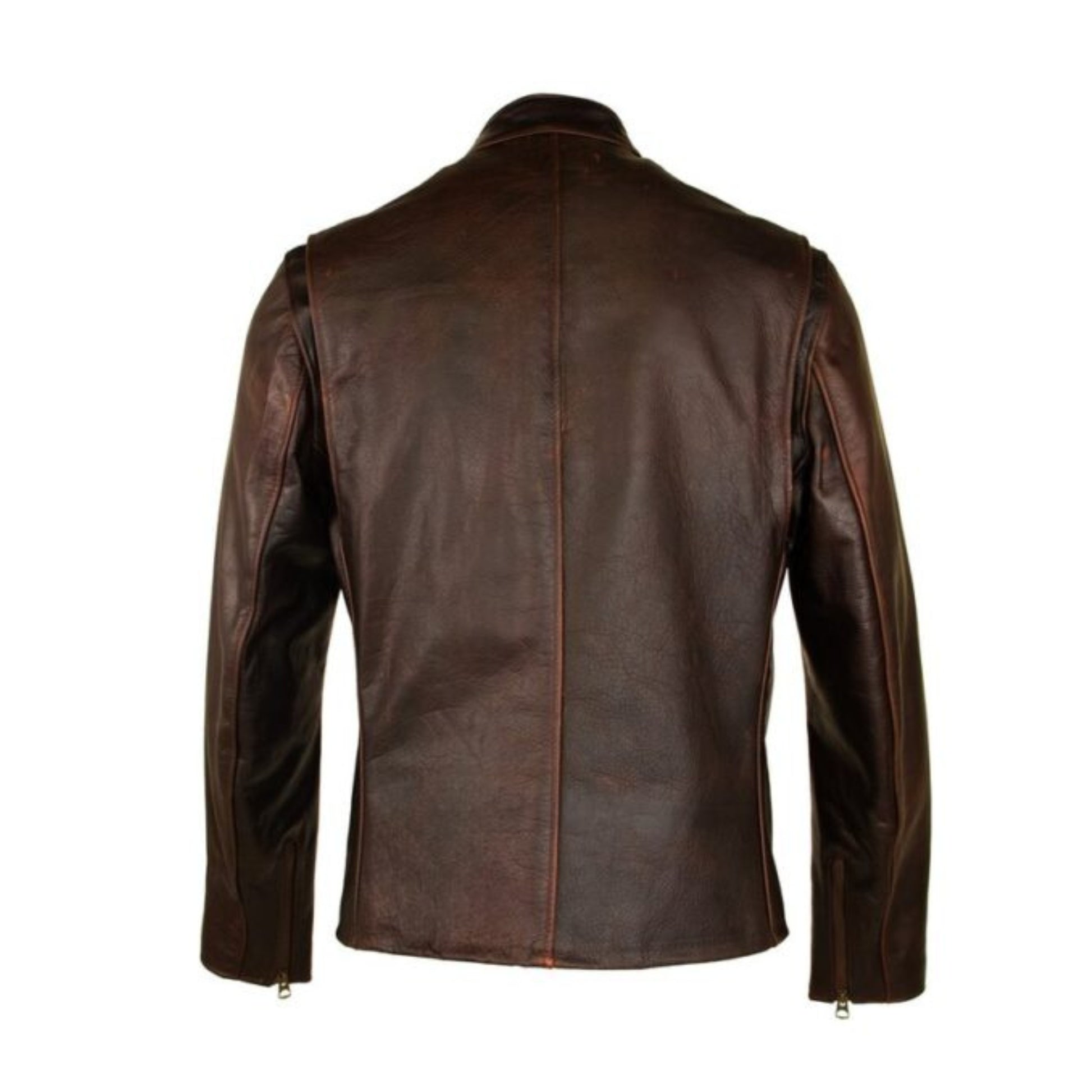 Men’s Schott brown cafe racer leather jacket with classic biker style design