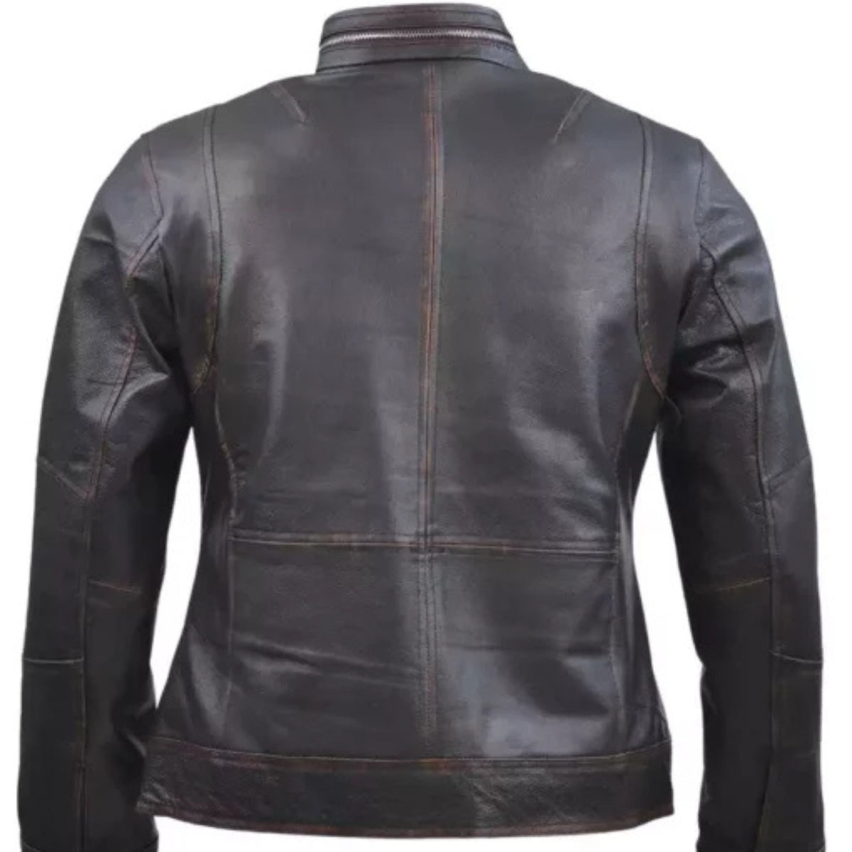 Men’s Cafe Racer Distressed Brown Leather Jacket with vintage biker style, slim fit, front zipper, and classic motorcycle design