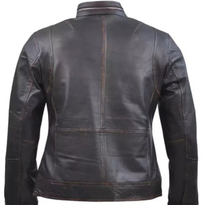 Men’s Cafe Racer Distressed Brown Leather Jacket with vintage biker style, slim fit, front zipper, and classic motorcycle design