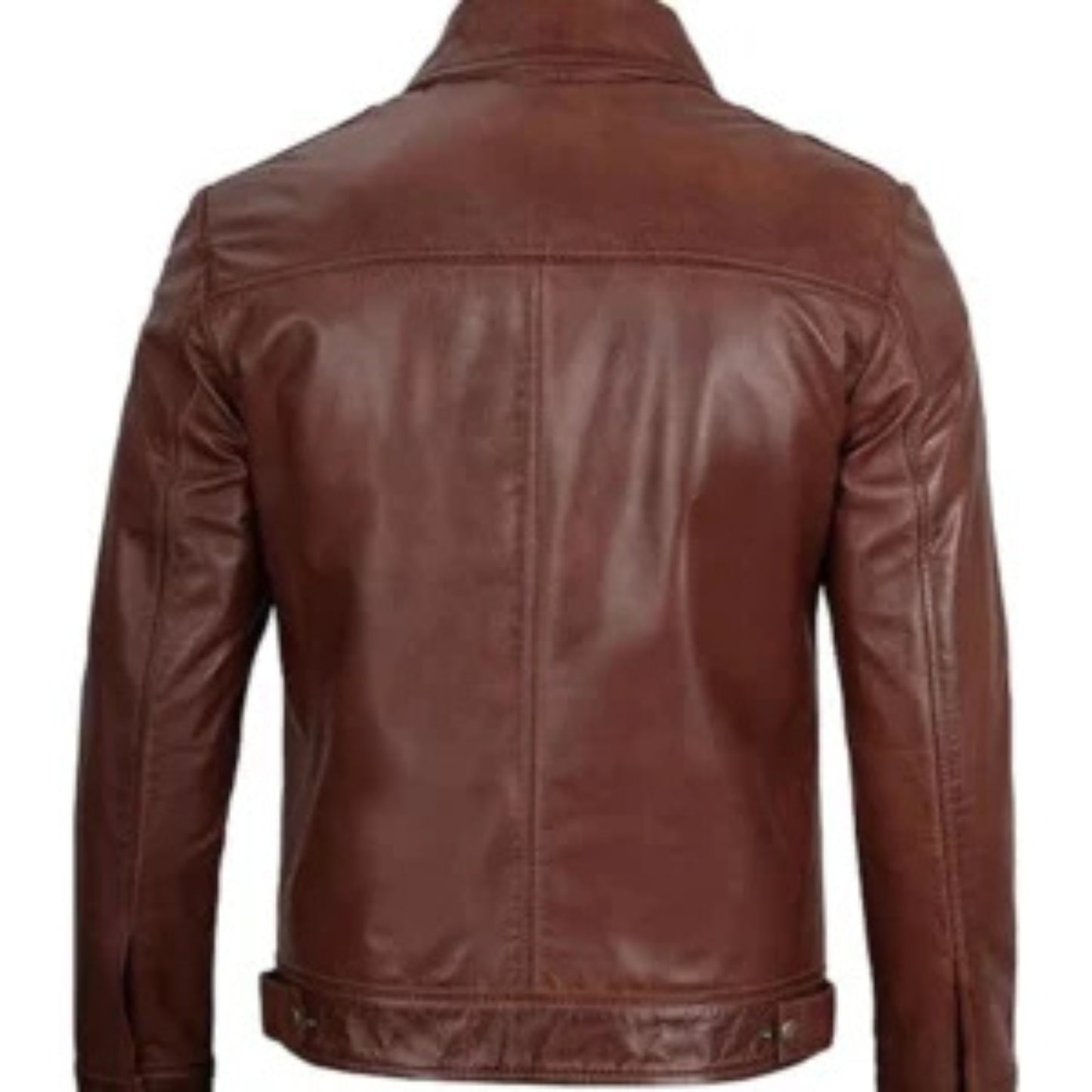 "Men’s brown simple cafe racer leather jacket with sleek biker style"