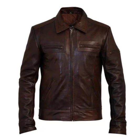 Charlie Lynch vintage brown leather jacket with classic timeless style