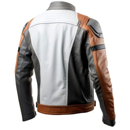 “Men’s sheepskin cafe racer motorcycle leather jacket with sleek classic moto design and zippered pockets”