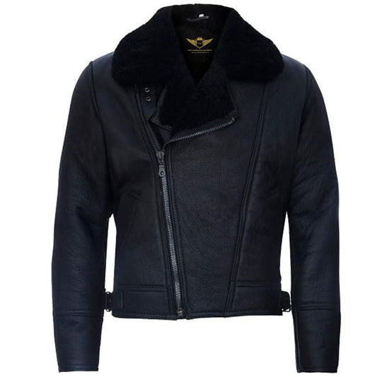 Classic Men’s Aviator Leather Shearling Jacket
