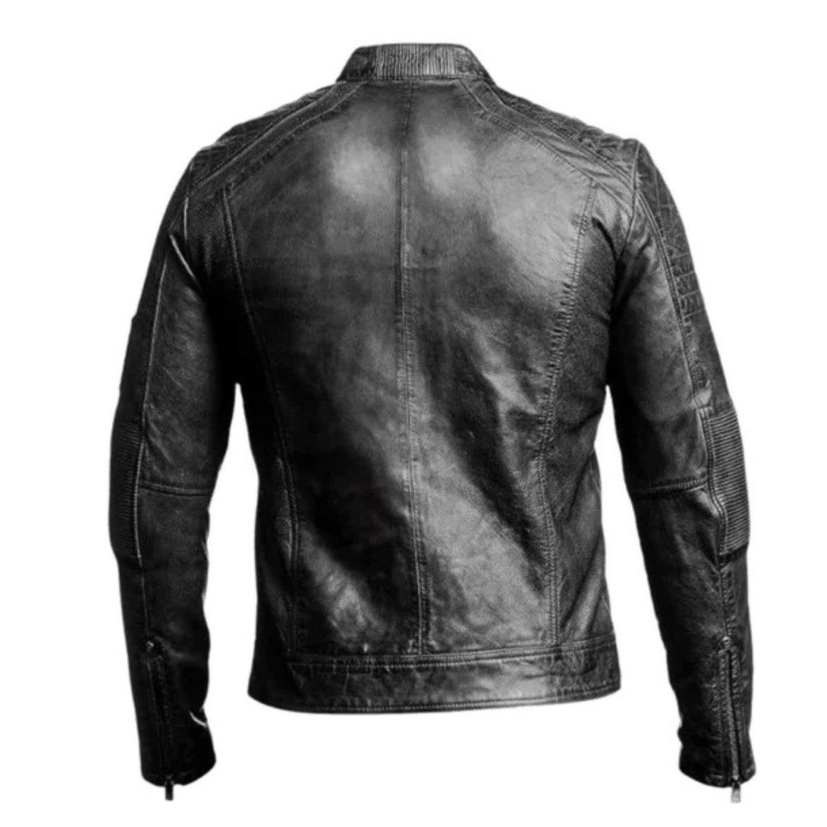 Men’s black genuine leather biker jacket in classic motorcycle style