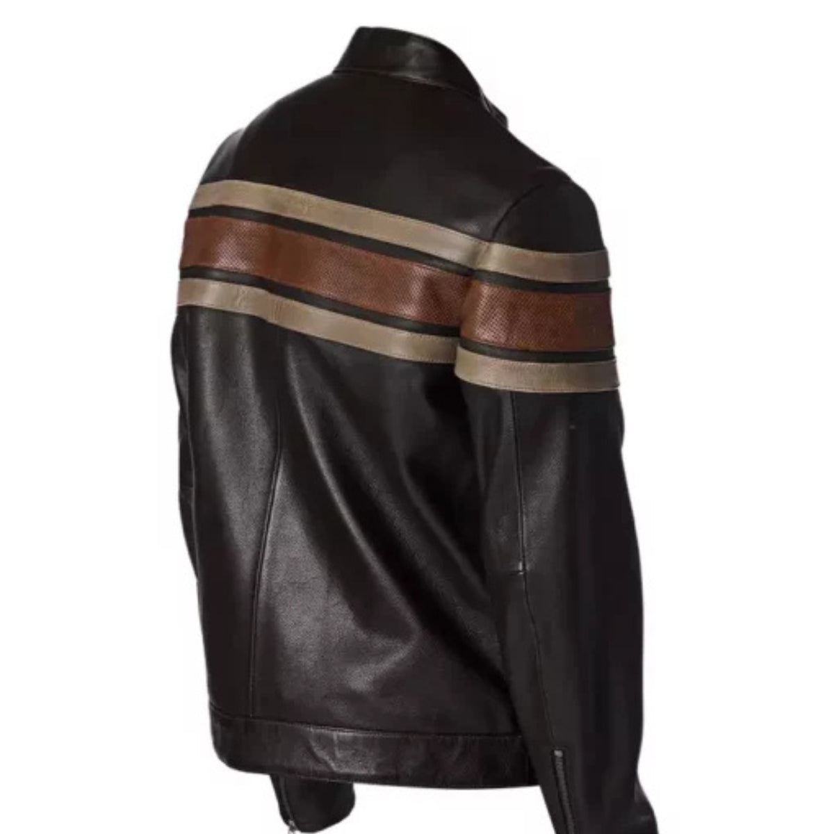 Dale Retro Striped Leather Jacket in premium leather, featuring bold retro stripes, classic vintage design, and modern comfort for men.
