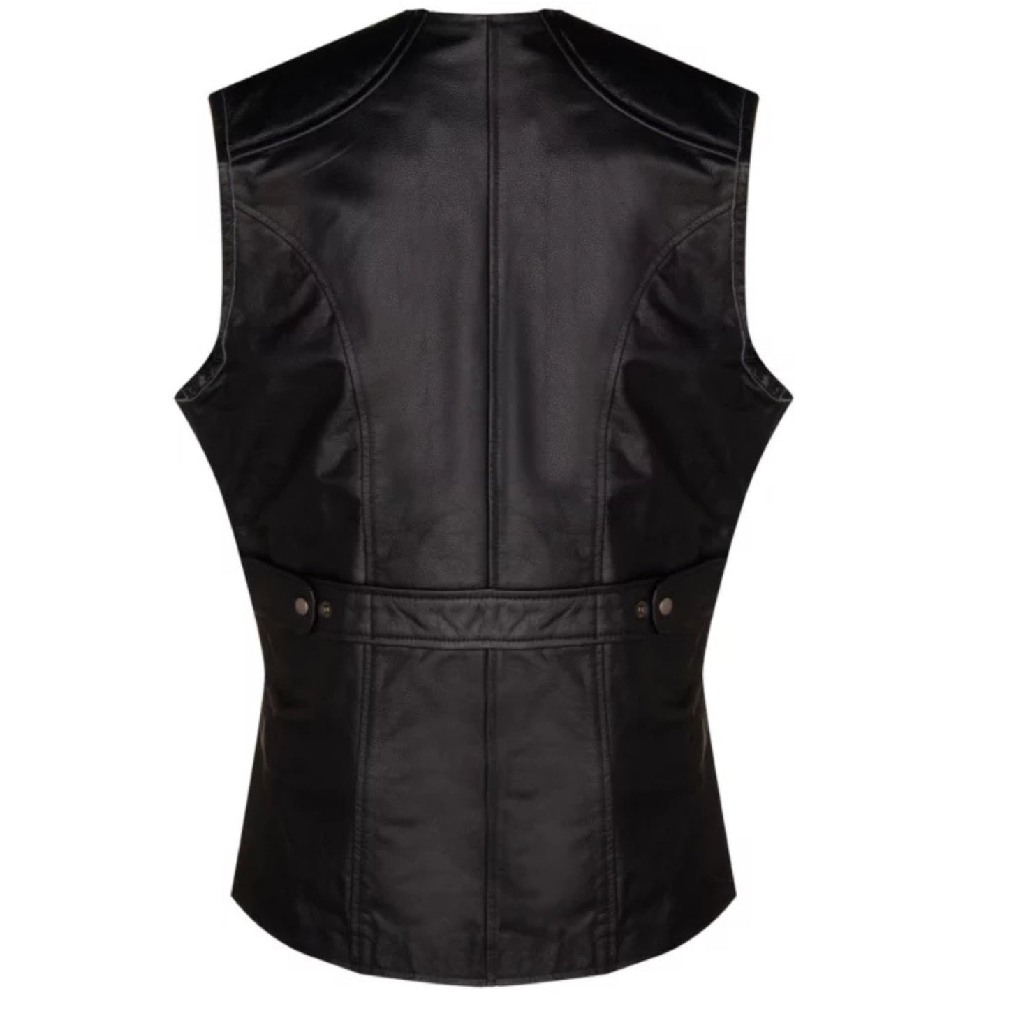 Black quilted leather vest for men featuring a sharp tailored fit and modern sleek design.