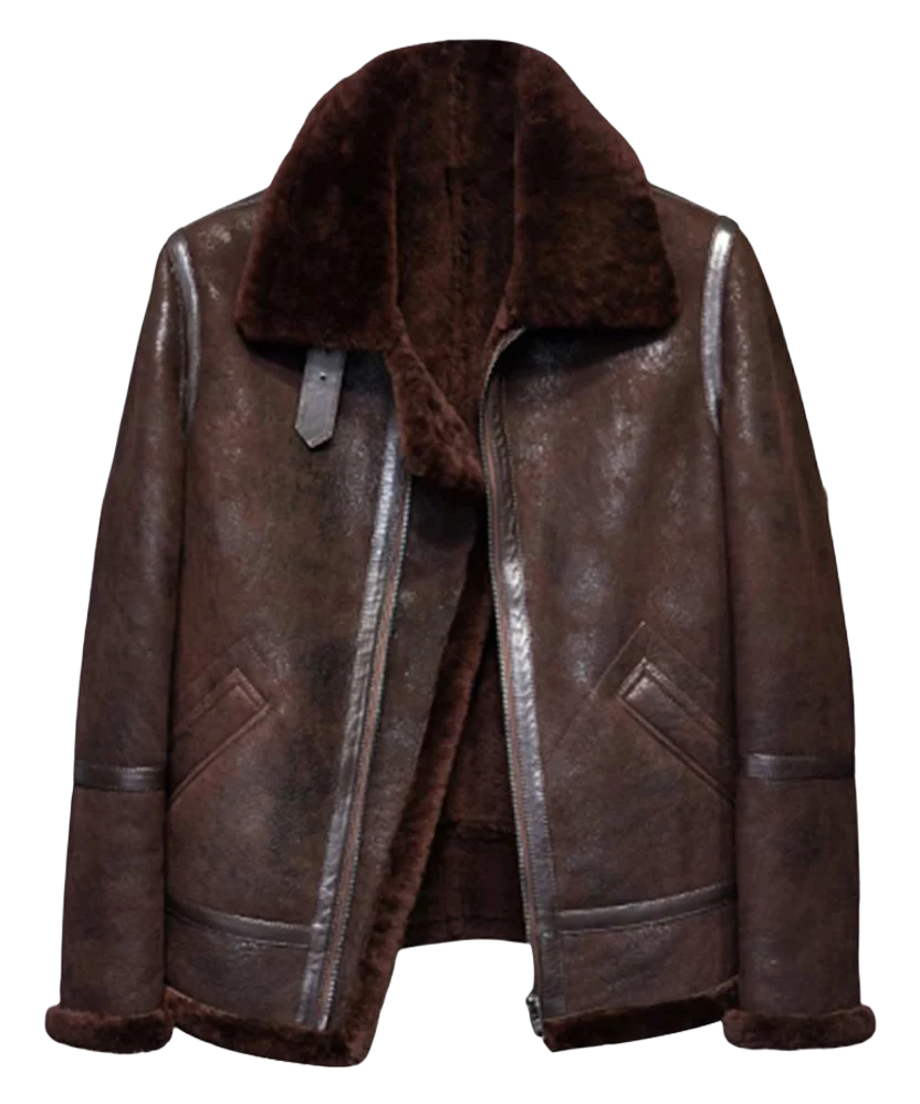 Distressed B3 Brown Shearling Aviator Jacket