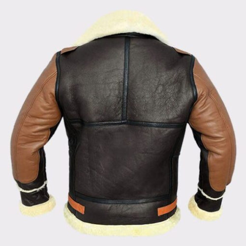 Rugged Elegance with the Men’s B3 Aviator Shearling Sheepskin Jacket showcasing classic aviator design, plush shearling lining, and premium brown leather exterior.