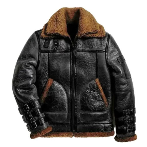 Men’s RAF B3 sheepskin bomber jacket in premium leather, featuring classic aviator design and warm shearling lining.