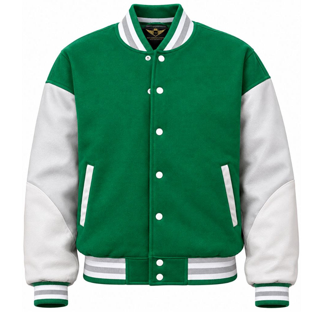 Green & Grey 90s Vintage Varsity Letterman Jacket