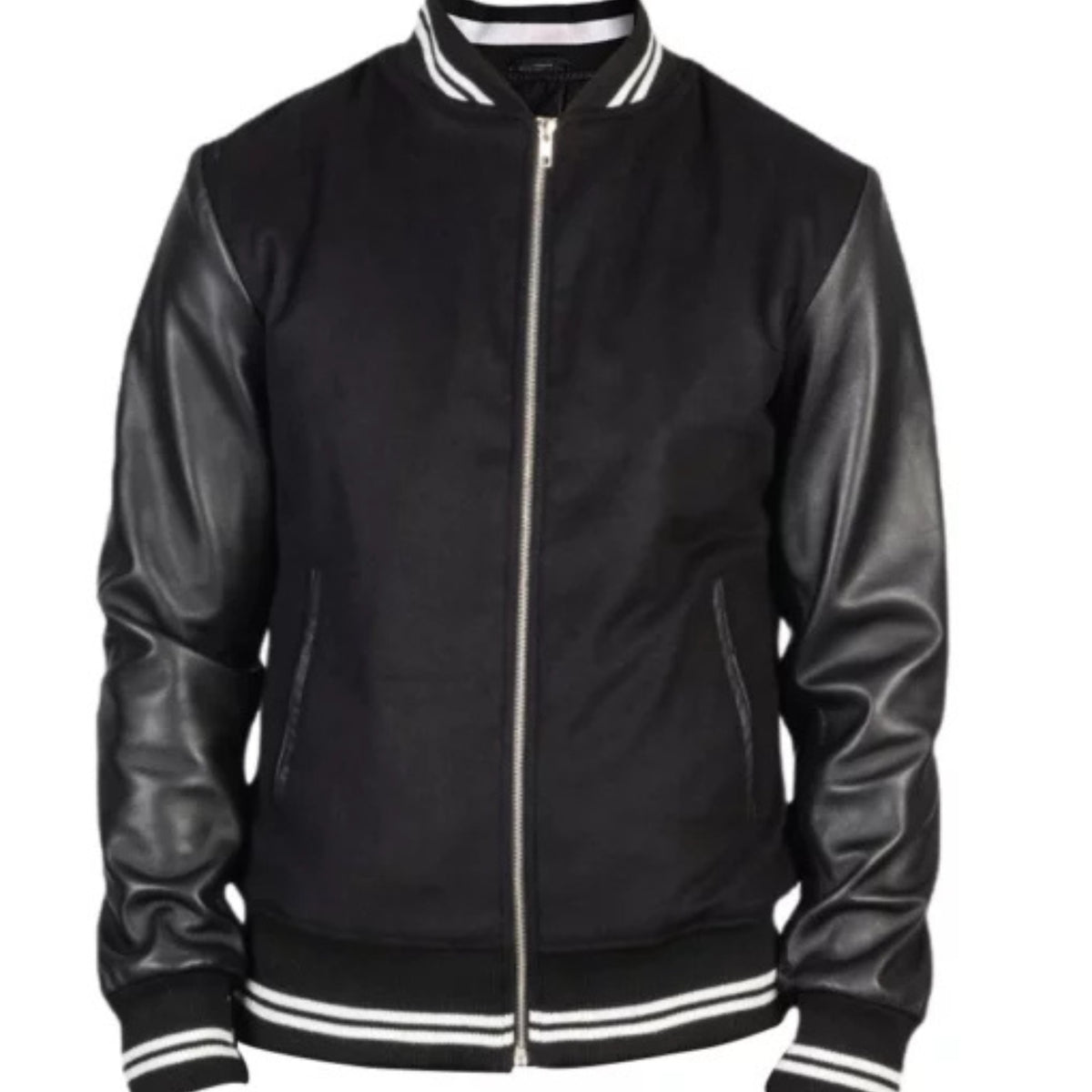 Harrison black varsity jacket with classic college-inspired style for men