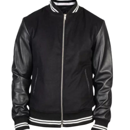 Harrison black varsity jacket with classic college-inspired style for men