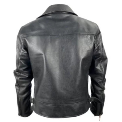 Men’s Jet-Black Leather Harrington Jacket featuring a classic design, premium genuine leather, and a sleek modern fit for timeless style and comfort.