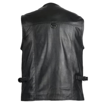 Men’s Black V-Neck Hunting Leather Vest