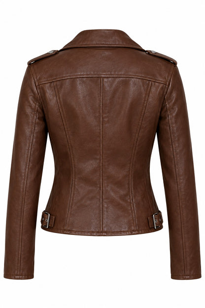 Margo Von Teese Brown Leather Biker Jacket
