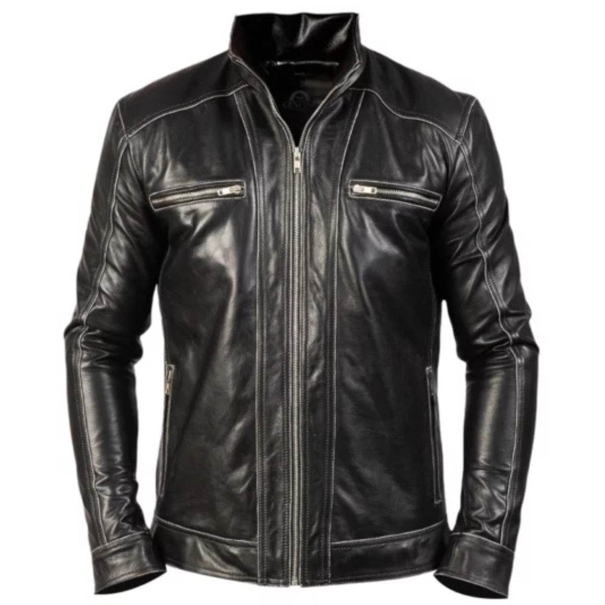 Men’s Hudson black biker jacket in classic leather motorcycle style