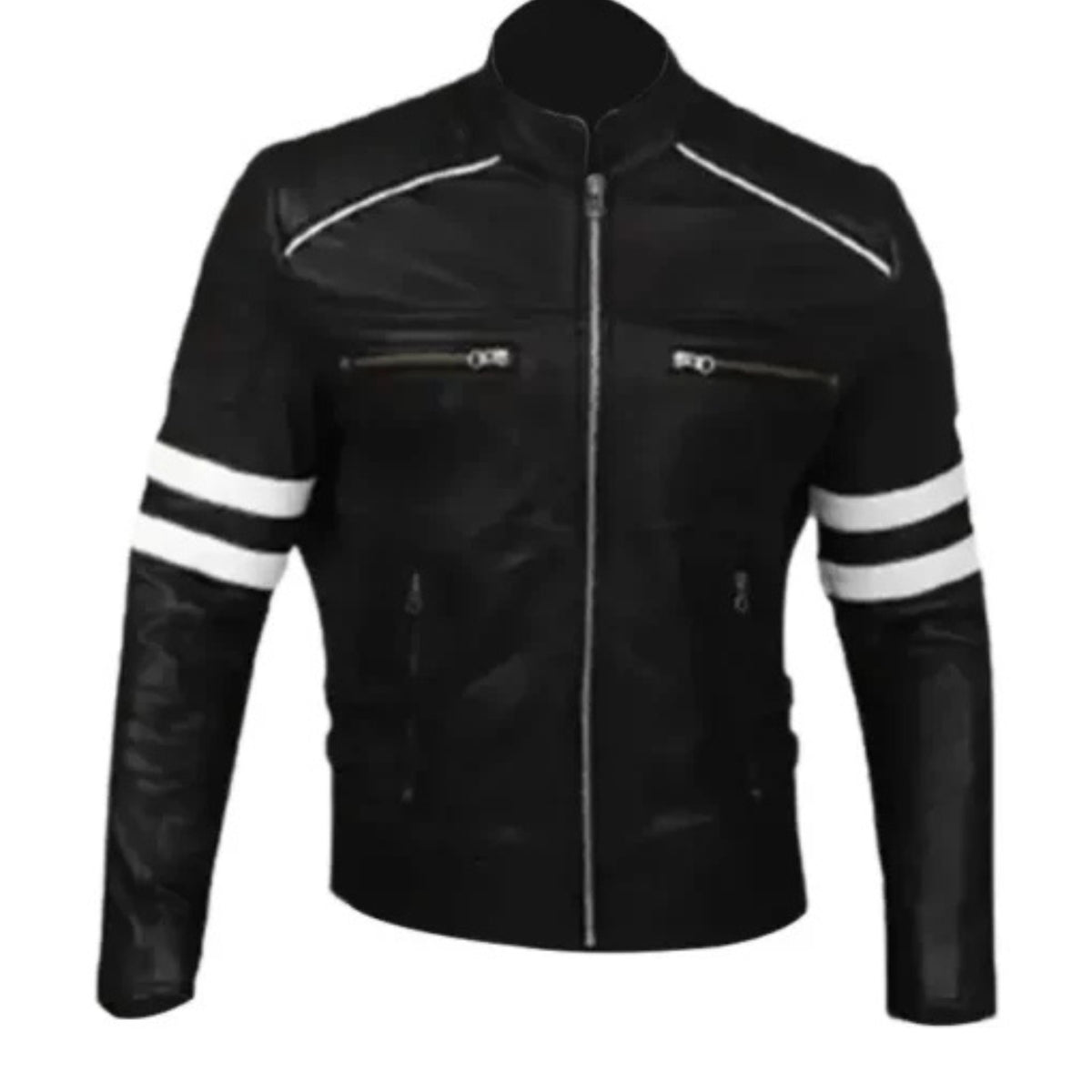 Men’s black café racer retro leather jacket with classic biker style