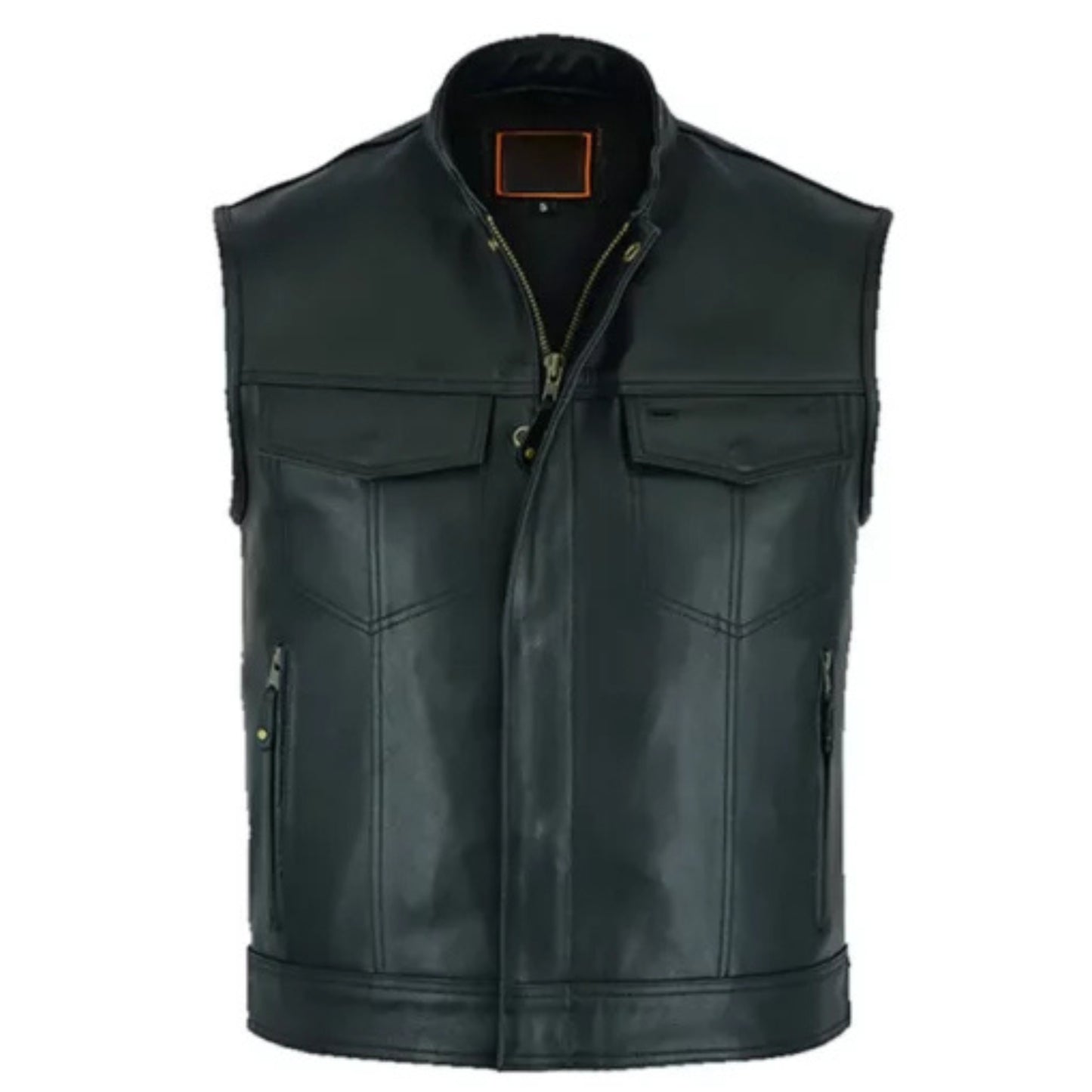 Men’s Black Leather Biker Vest – Rugged Motorcycle Style