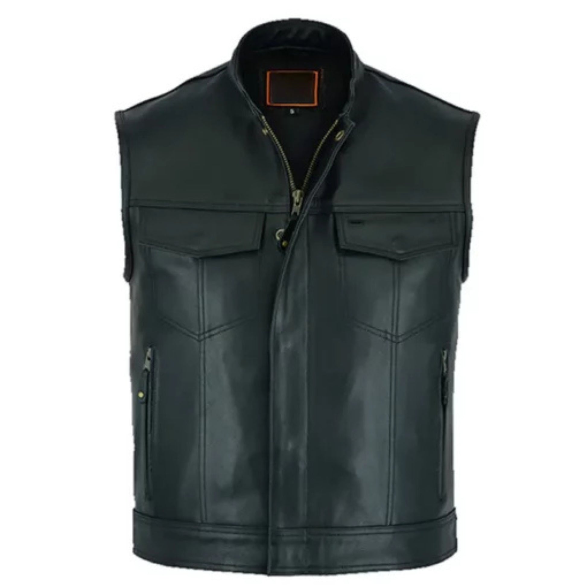 Men’s Black Leather Biker Vest – Rugged Motorcycle Style