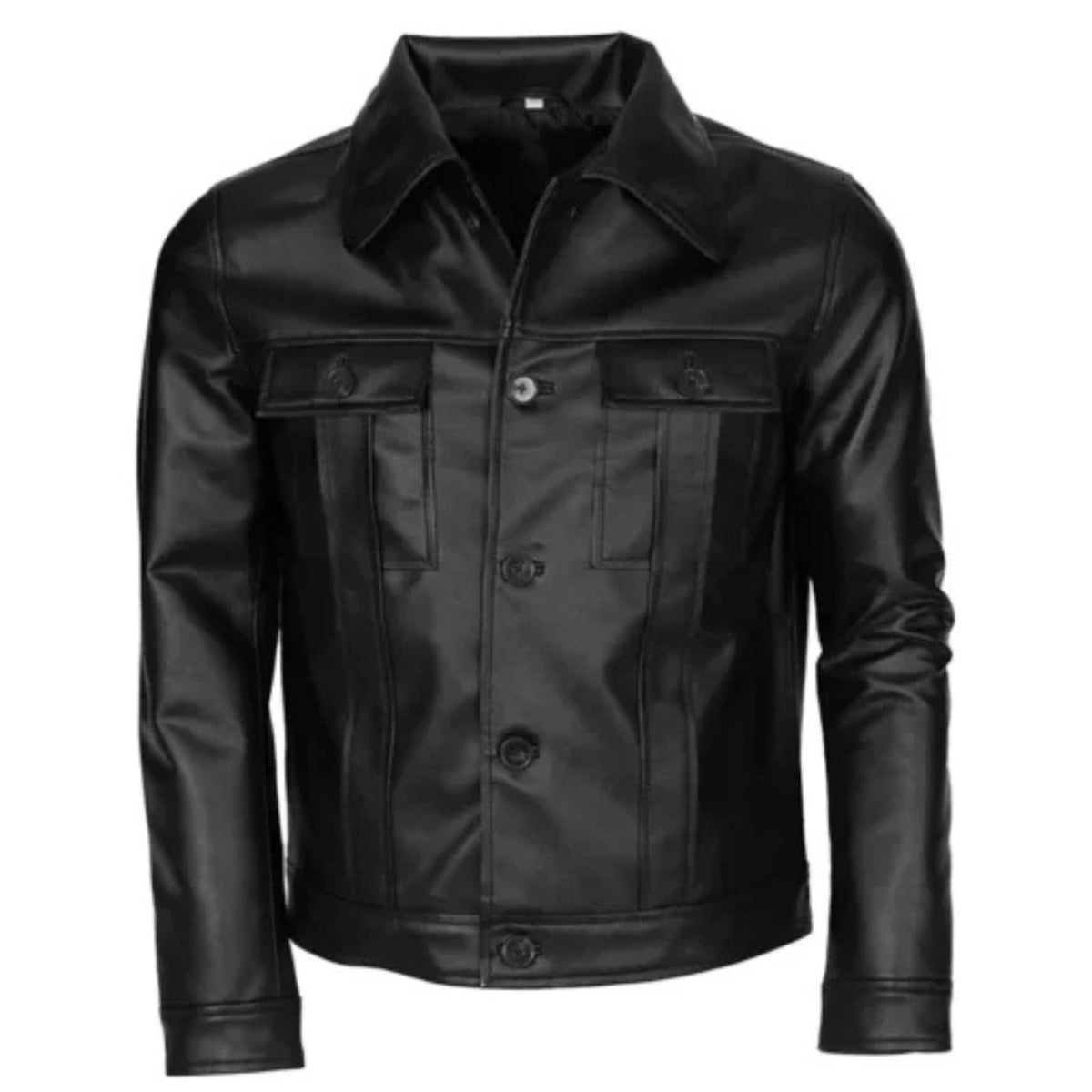 “Men’s black leather motorcycle jacket, rugged, stylish, and perfect for riding or casual wear”