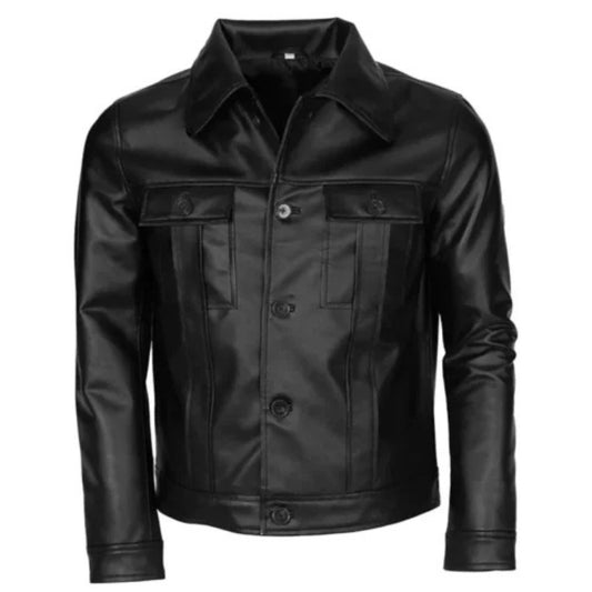 “Men’s black leather motorcycle jacket, rugged, stylish, and perfect for riding or casual wear”
